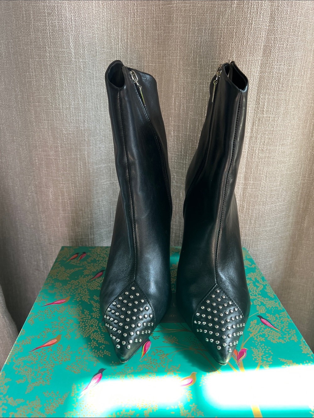 SCHUTZ Black Pointed Toe Studded Ankle Boots